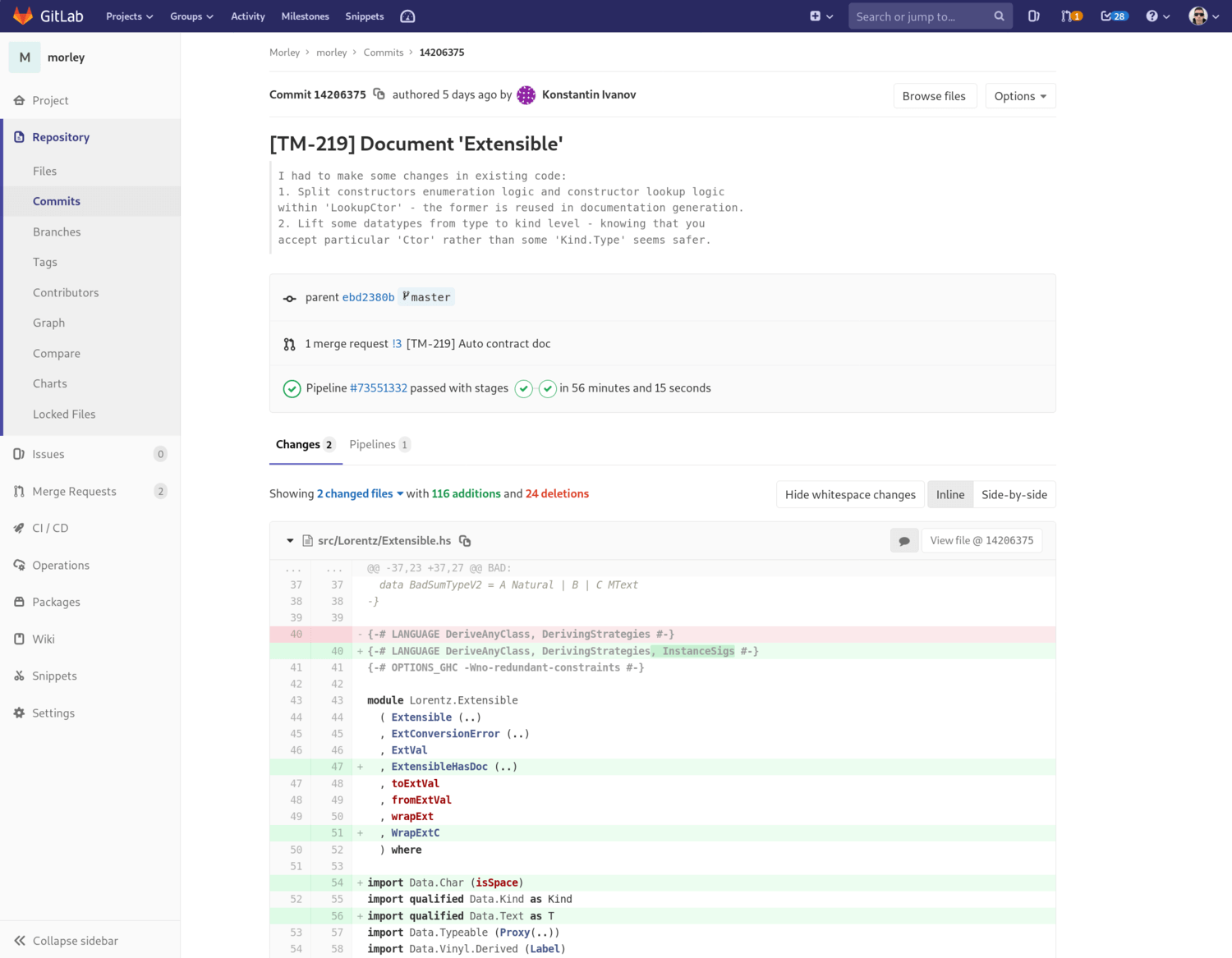 How commits are displayed in GitLab