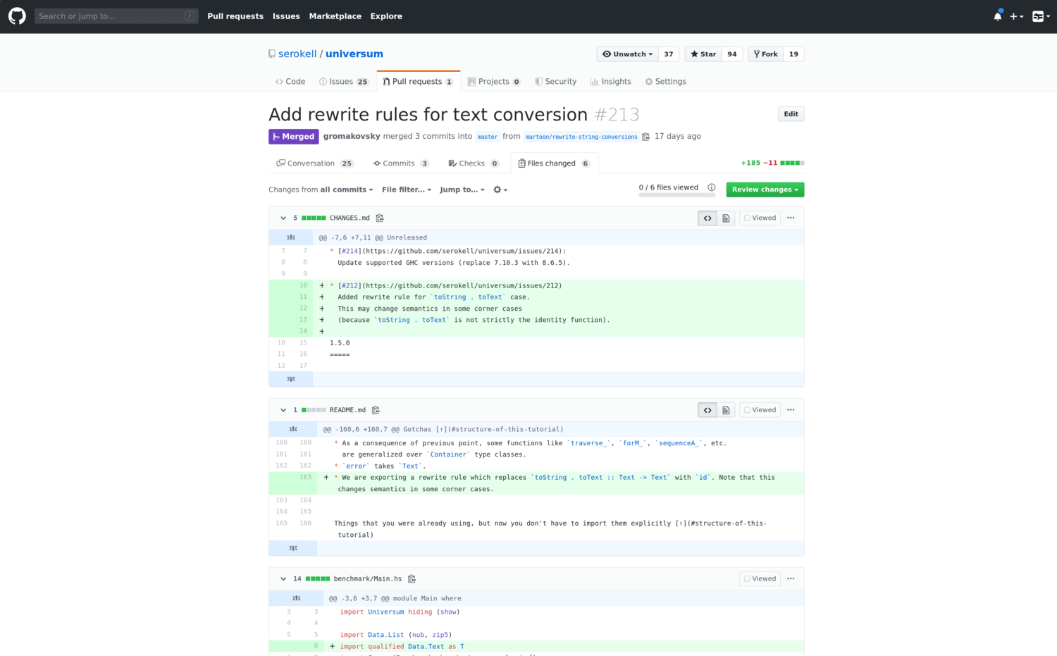 GitHub pull request changes
