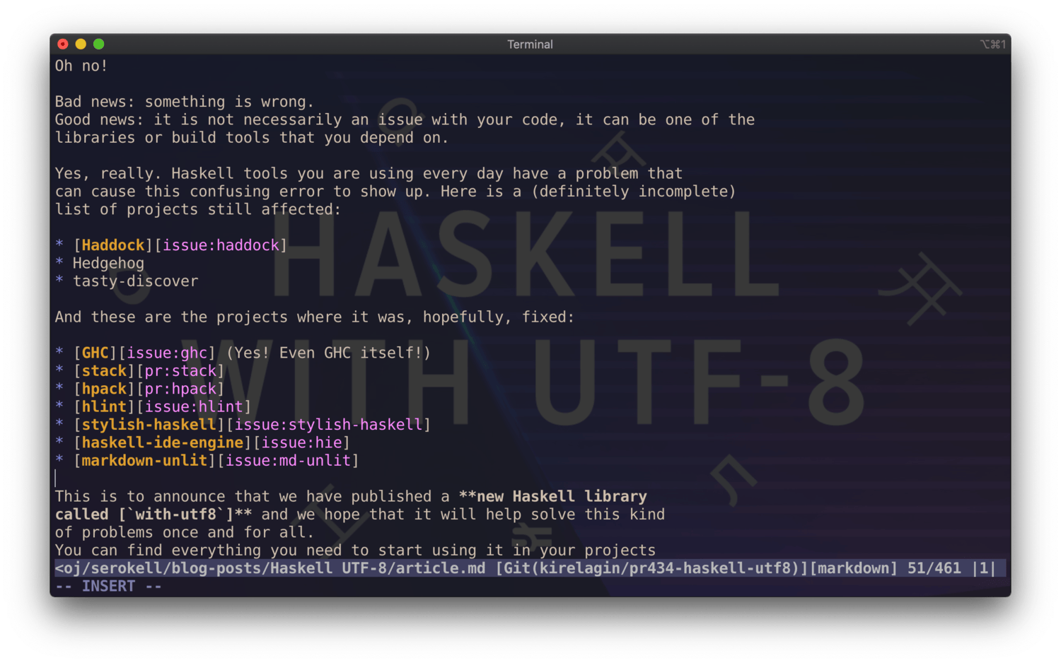 A file encoded as UTF-8 opened in vim